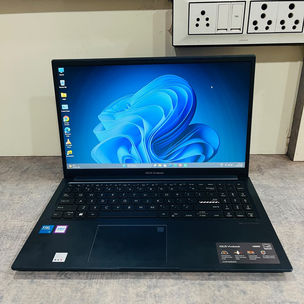 ASUS Vivobook 15 Used Laptop ( Under Brand Warranty – Purchase Date : 21-10-25 , Intel Core 5 120U ( i5 14th Gen, 16GB RAM, 512GB SSD, FHD, Anti-glare, 15.6″, 39.6 cm, Windows 11 Home, M365 Basic(1yr)* Office24, Quiet Blue, 1.70 kg, X1504VAP-BQ542WS, FingerPrint Sensor, Laptop